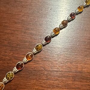 Elegant Baltic Tri-color Amber and Silver Bracelet
